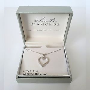 Sterling Silver Open Heart Pendant 1/10 Carat Diamond Necklace Delicate Diamonds